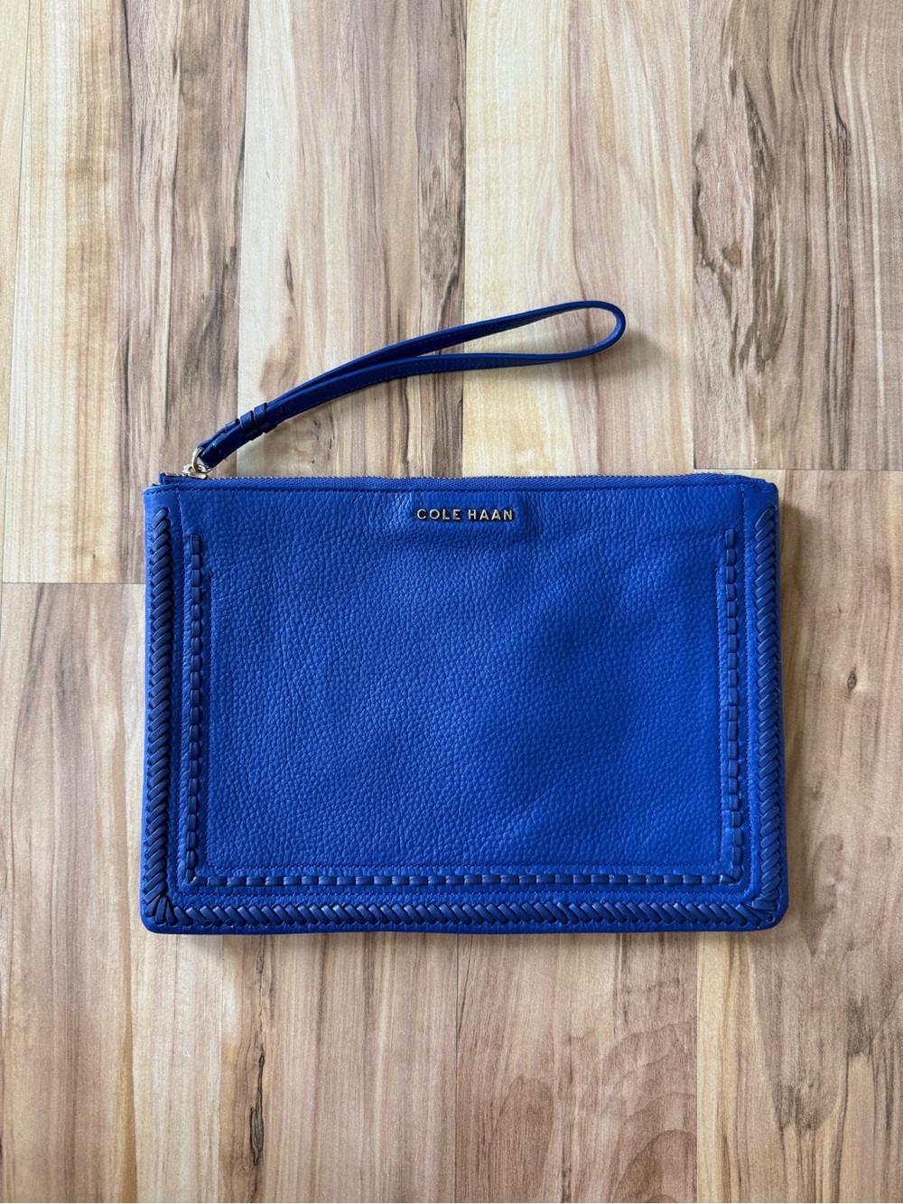 Cole Haan Cobalt Blue Pebbled Leather Wristlet Clutch